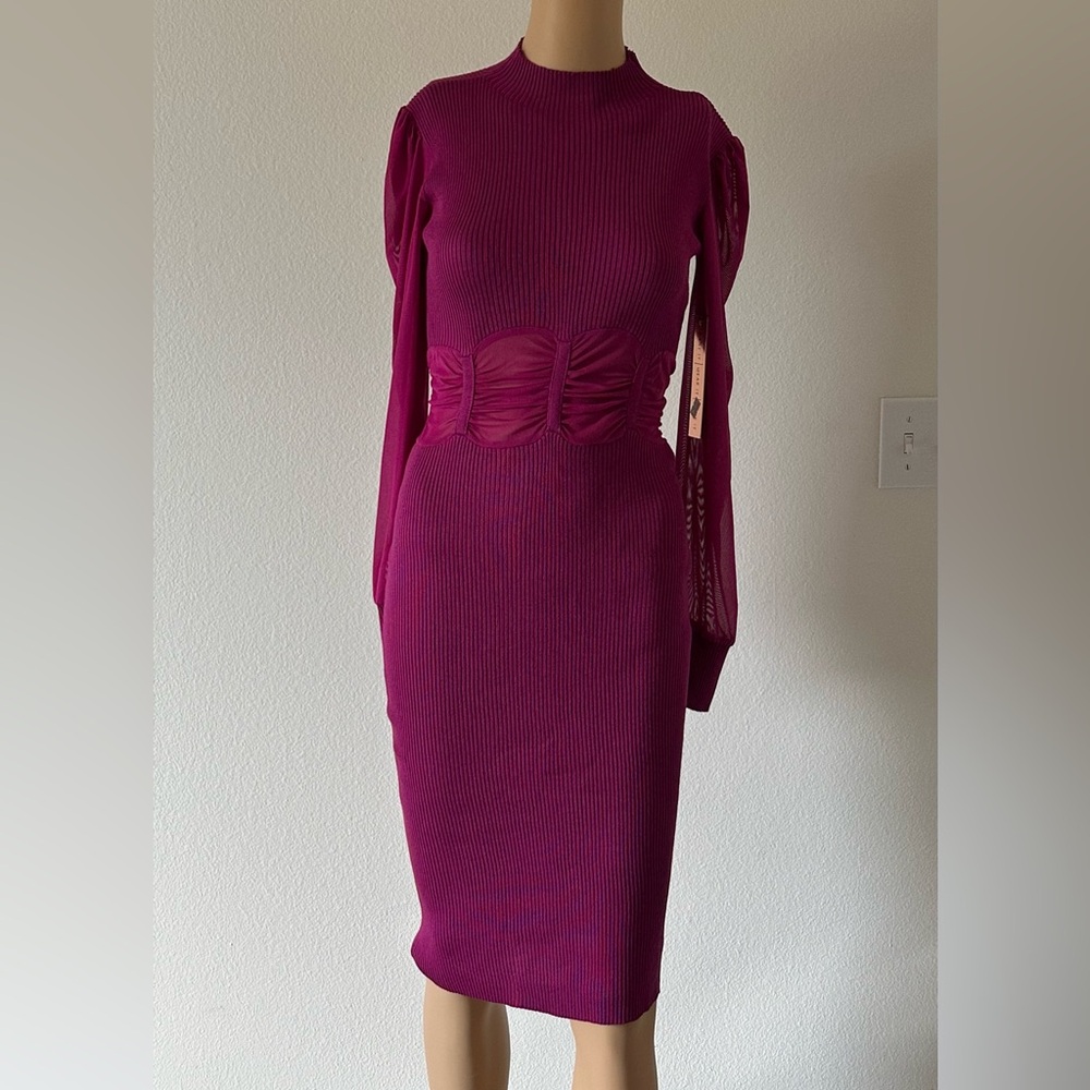 Elegant Magenta Long-Sleeve Dress